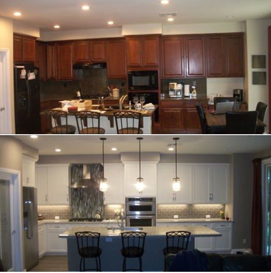 before and after kitchen remodel with shaker cabinets and granite countertop